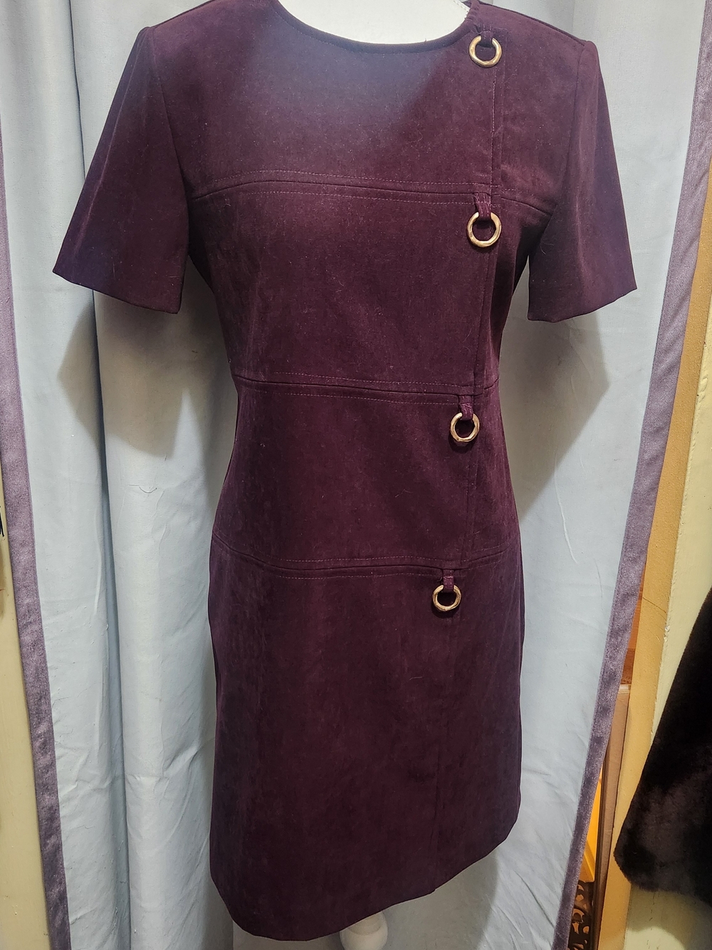 Jessica Howard Plum Short Sleeve Sheath Dress with Gold Rings